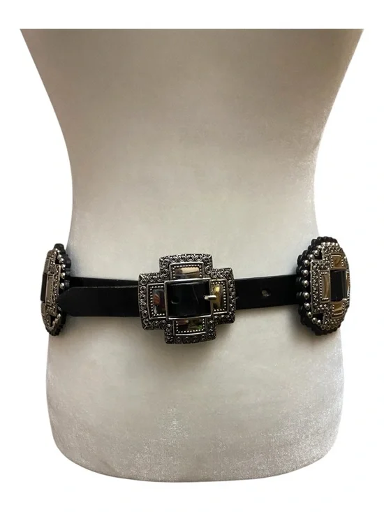 Roper Womens Black And Silver Large Cross Concho Western Belt - Picture 2 of 8